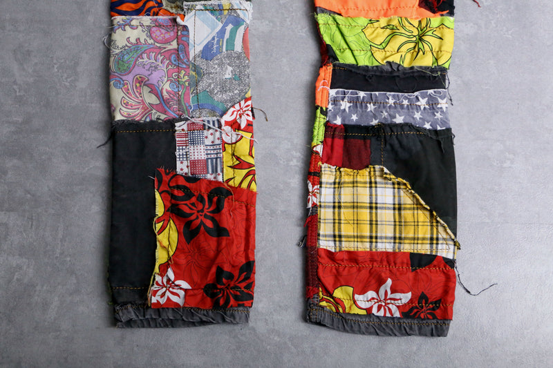 many patchwork design straight denim pants