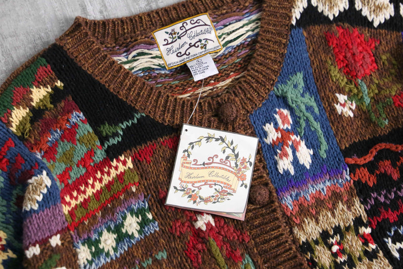 multicolored many motif design knit cardigan