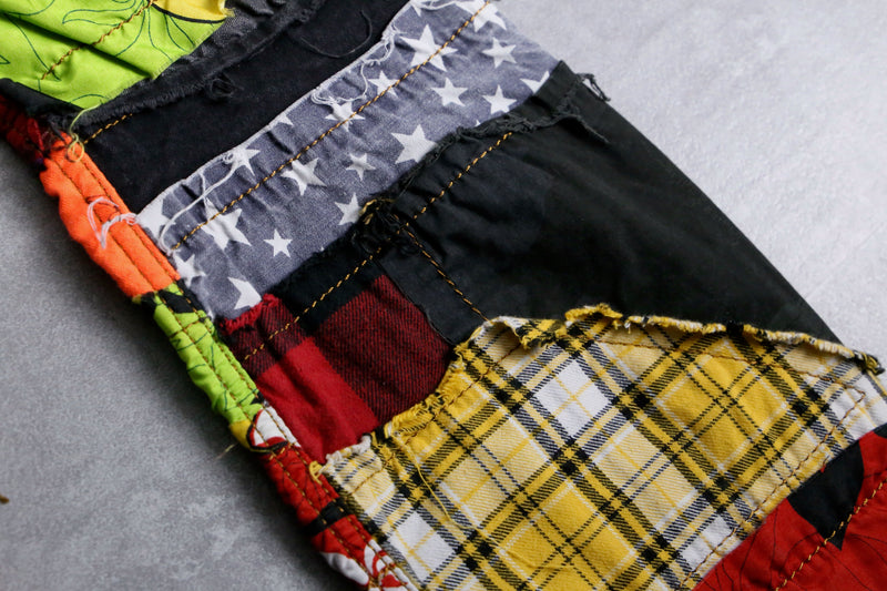 many patchwork design straight denim pants