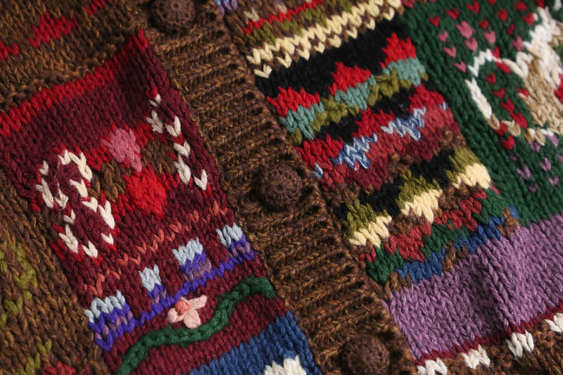 multicolored many motif design knit cardigan