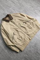 beige leather collar multi pocket blouson