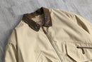 beige leather collar multi pocket blouson