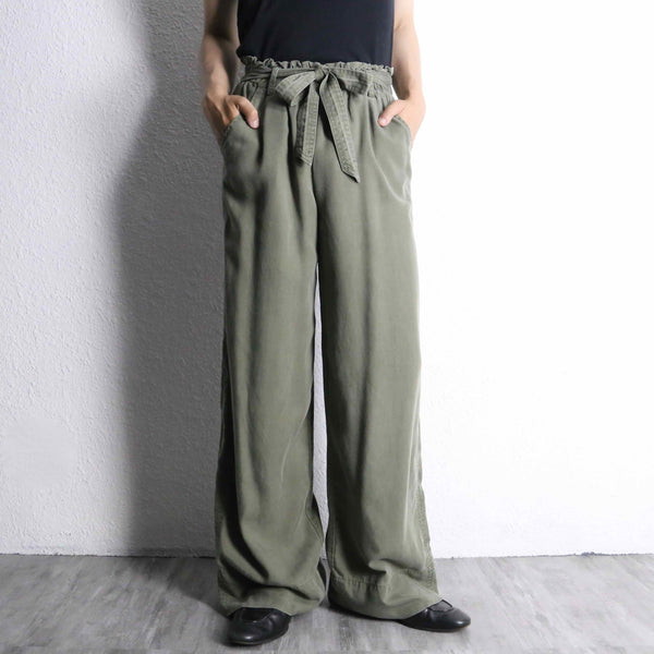 green color lyocell wide straight pants