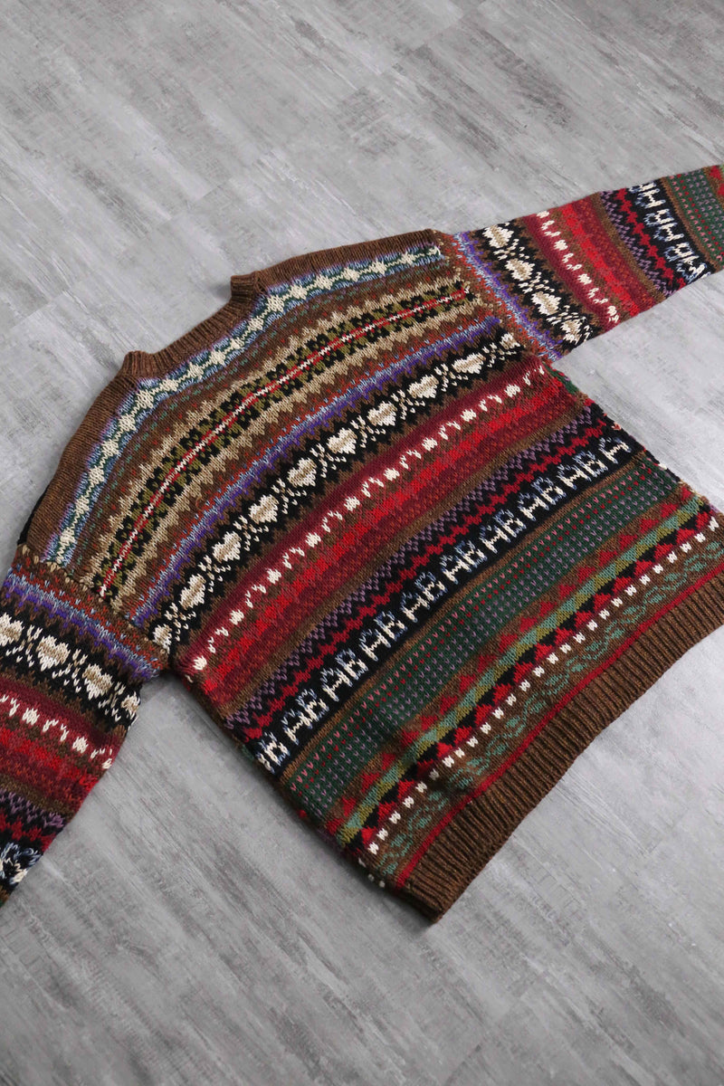 multicolored many motif design knit cardigan