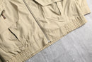 beige leather collar multi pocket blouson