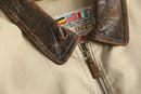 beige leather collar multi pocket blouson