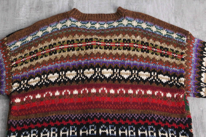 multicolored many motif design knit cardigan