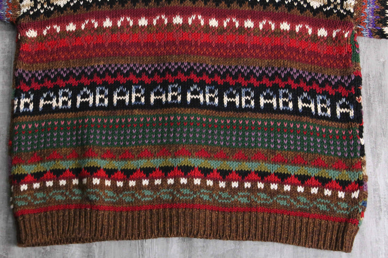 multicolored many motif design knit cardigan