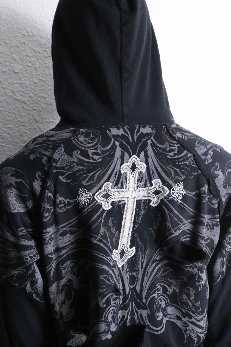 black grunge damage zip hoodie
