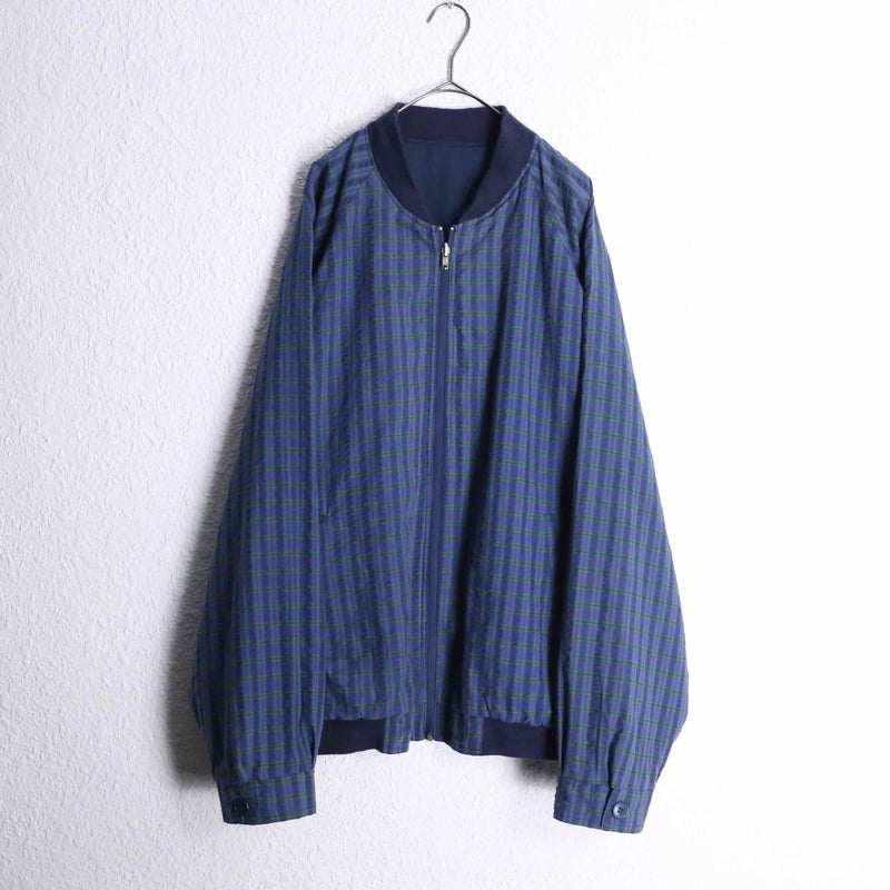 navy check reversible blouson