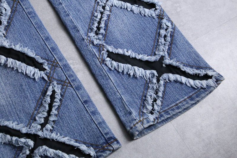 "X" damage fringes flare denim