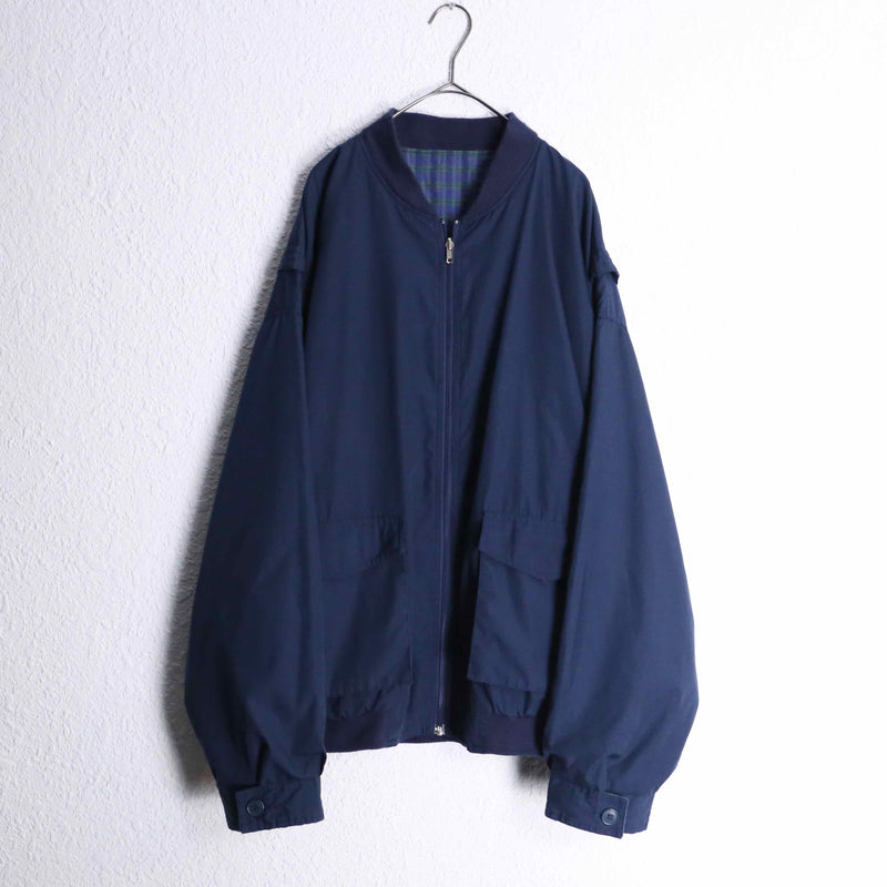 navy check reversible blouson