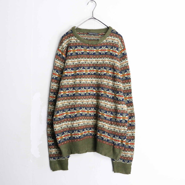 nordic border pattern loose acryl knit