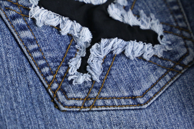 "X" damage fringes flare denim