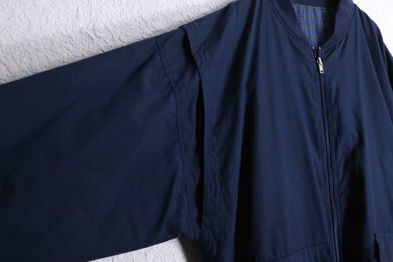 navy check reversible blouson
