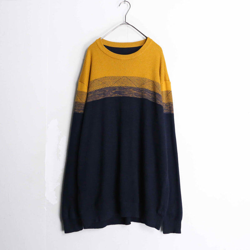 yellow navy pattern waffle dough Knit