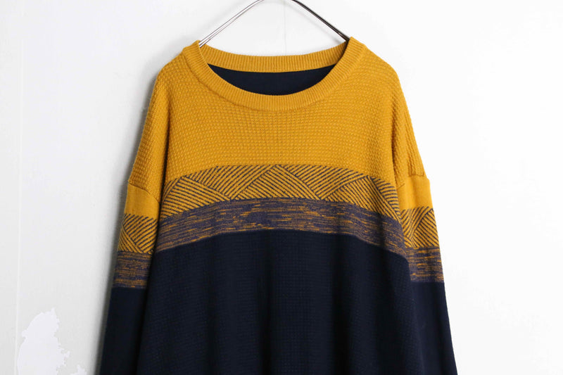 yellow navy pattern waffle dough Knit