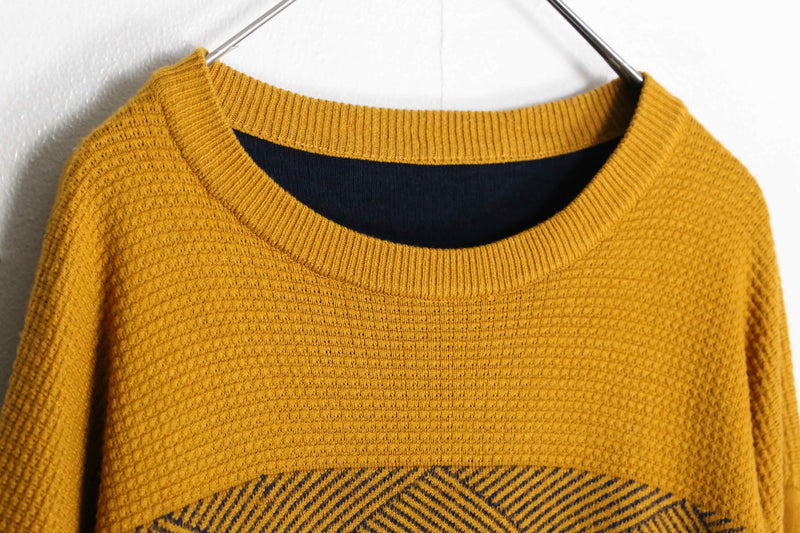 yellow navy pattern waffle dough Knit