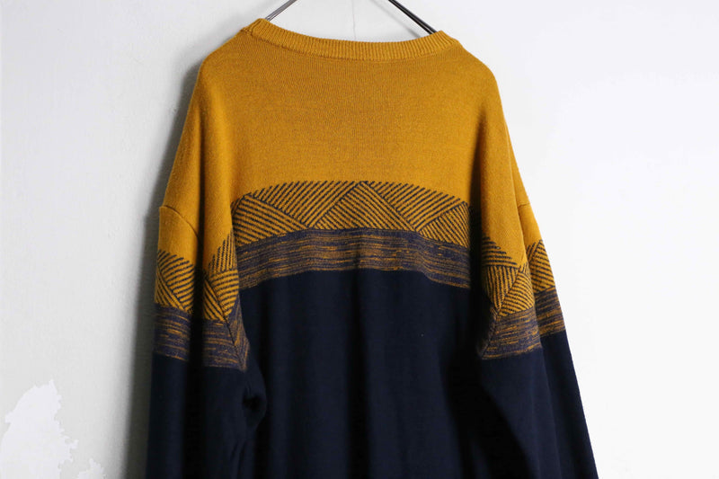 yellow navy pattern waffle dough Knit