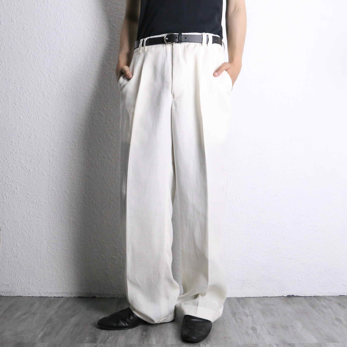 white linen wide straight easy pants