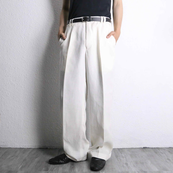 white linen wide straight easy pants