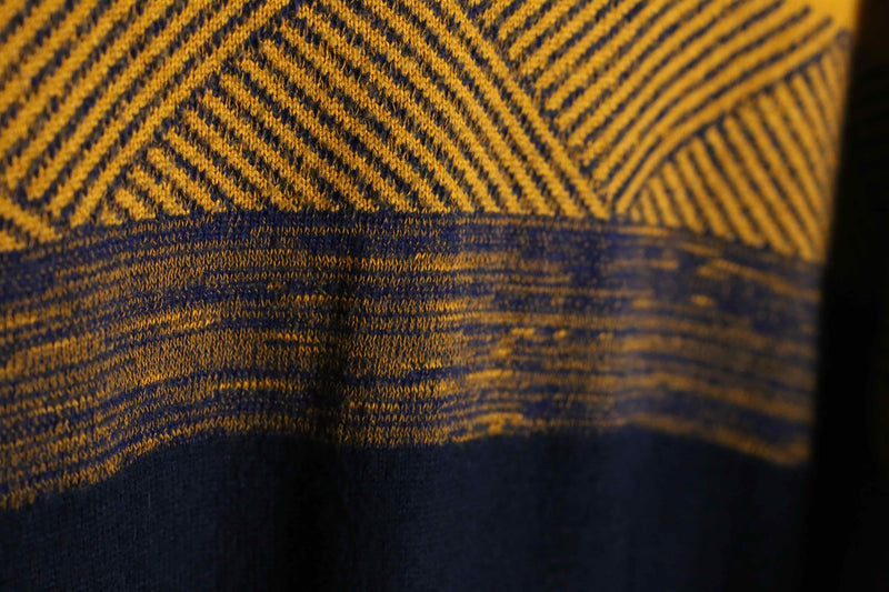 yellow navy pattern waffle dough Knit