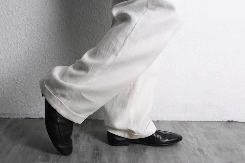 white linen wide straight easy pants