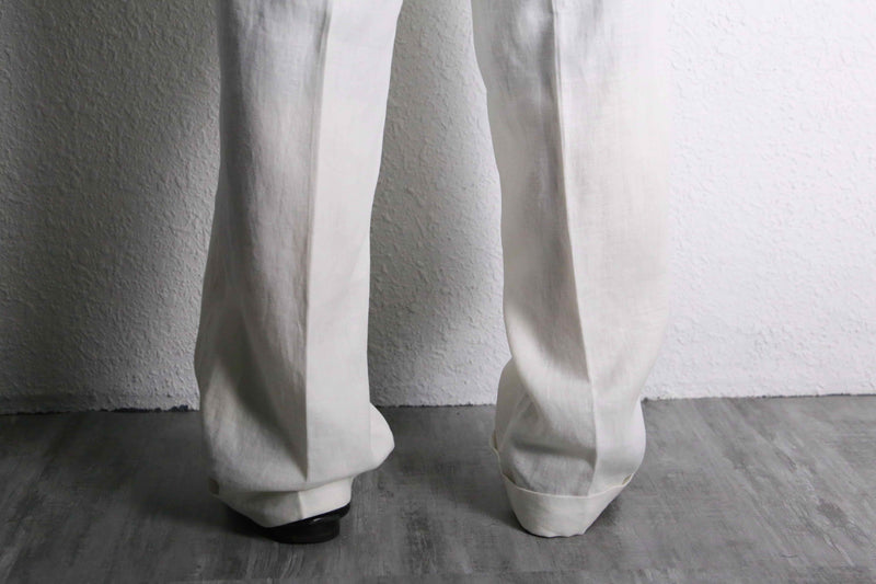 white linen wide straight easy pants
