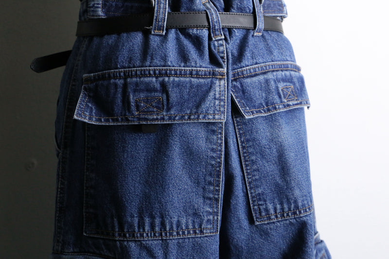 blue wide denim cargo pants