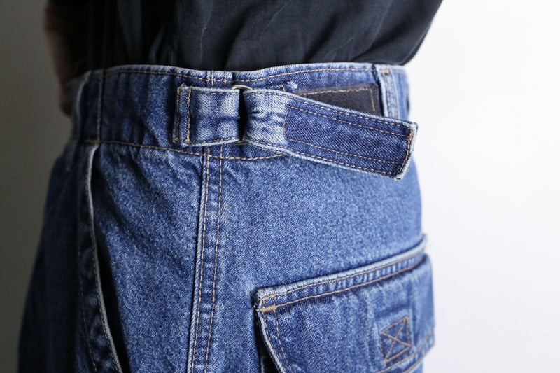 blue wide denim cargo pants