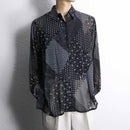 black base patchwork design sheer shirt
