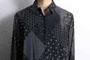 black base patchwork design sheer shirt