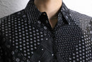black base patchwork design sheer shirt