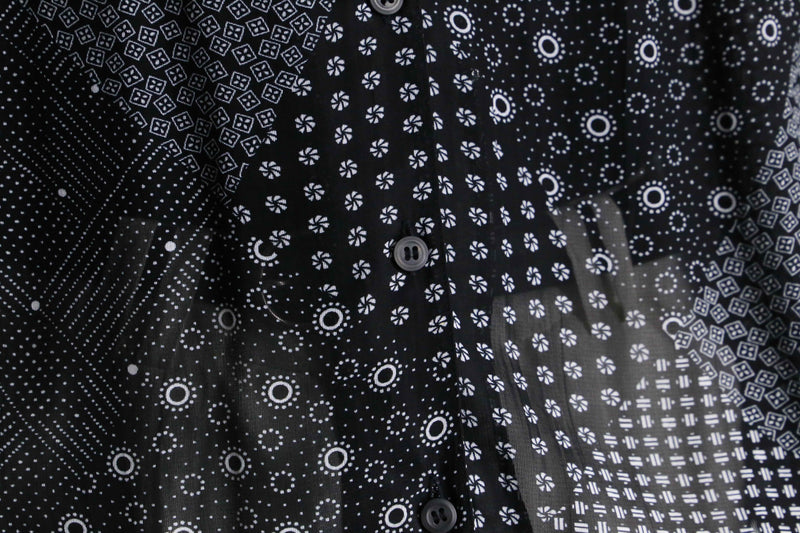 black base patchwork design sheer shirt