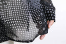 black base patchwork design sheer shirt