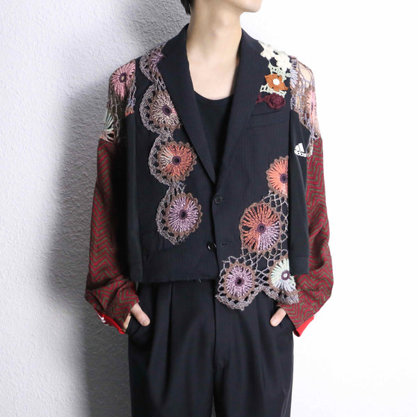 ''Re:make'' docking lace knitting tailored jacket