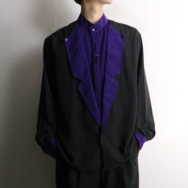 purple × black layered shirt jacket