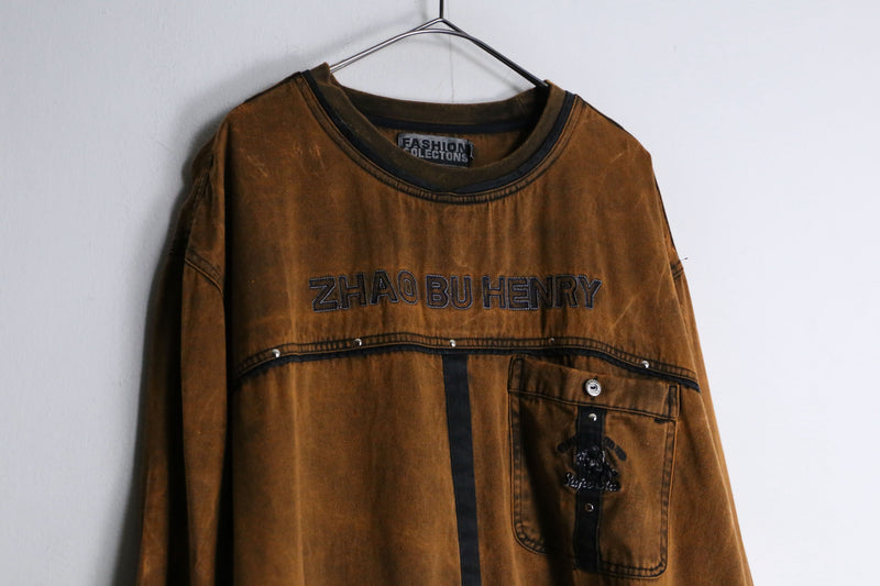 orange brown color denim design cut sew