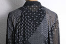 black base patchwork design sheer shirt