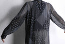 black base patchwork design sheer shirt