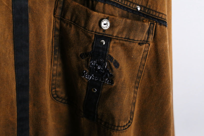 orange brown color denim design cut sew