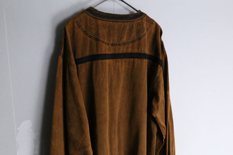 orange brown color denim design cut sew