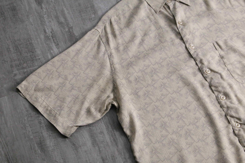 1990s PERRY ELLIS geometric S/S silk shirt