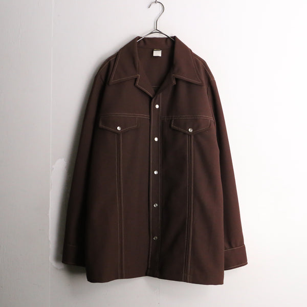 70's white stitch brown poly jacket
