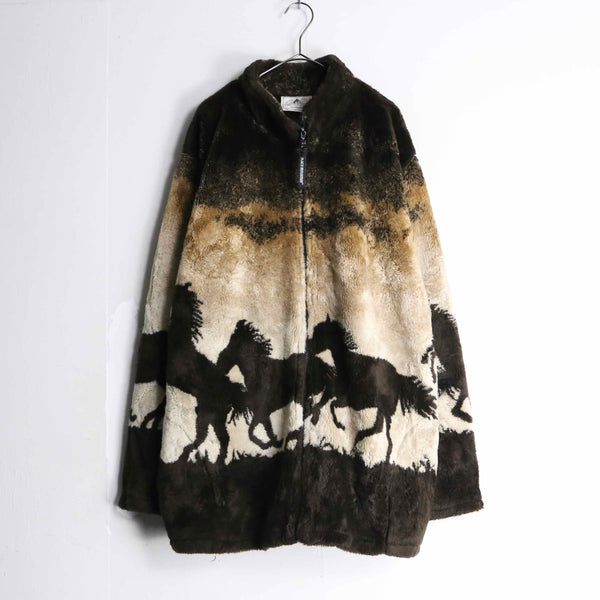 "black mountain" total pattern fleece boa jacket