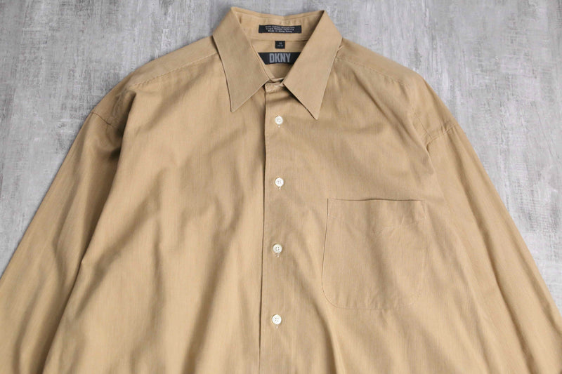 “DKNY” brown beige cotton dress shirt