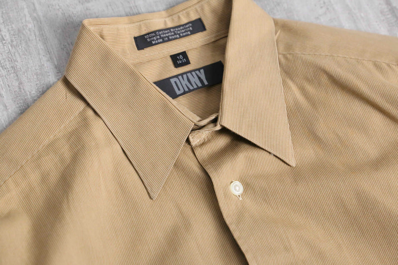 “DKNY” brown beige cotton dress shirt