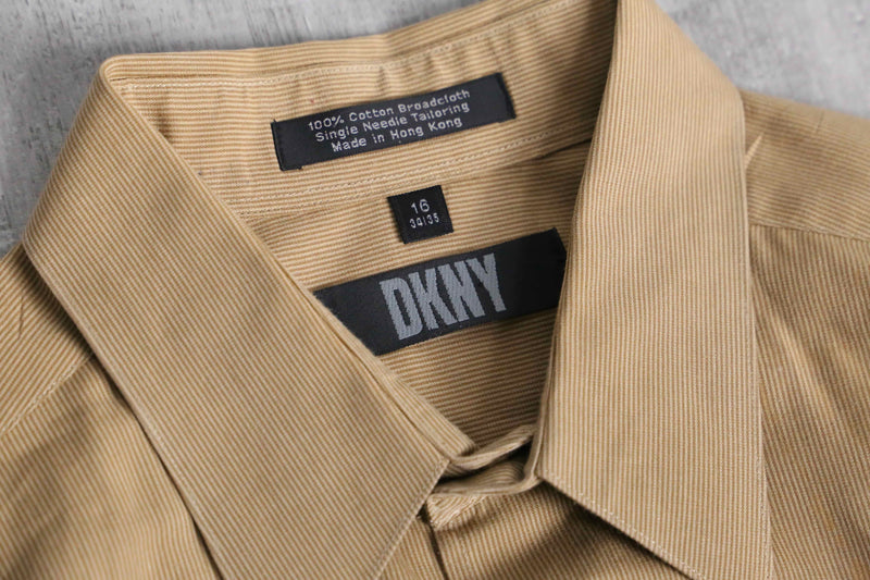 “DKNY” brown beige cotton dress shirt