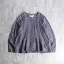 “FLAX” purple gray check linen jacket