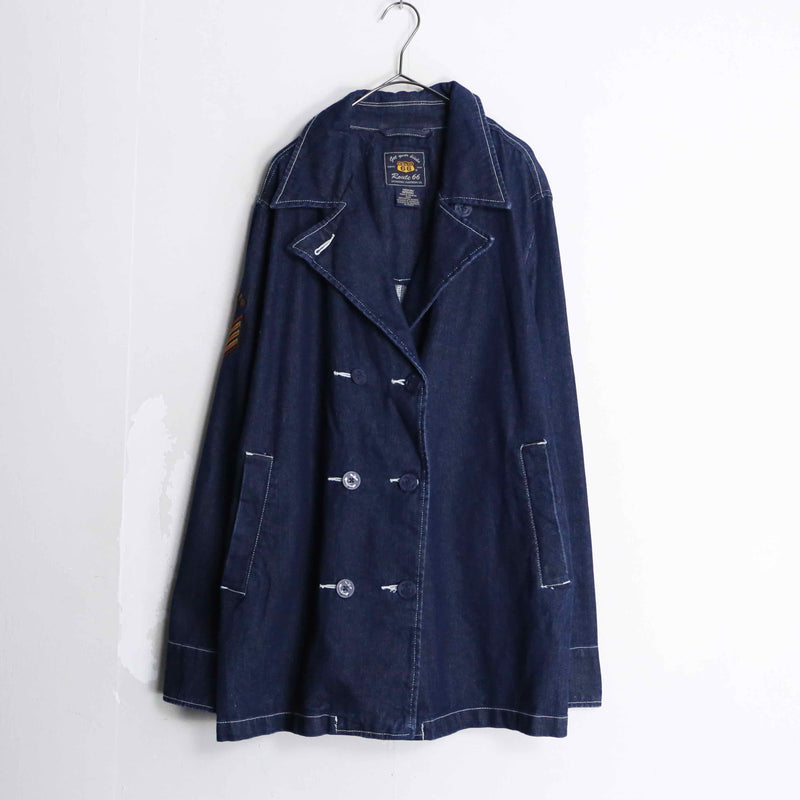 “ROUTE 66” double collar navy denim jacket